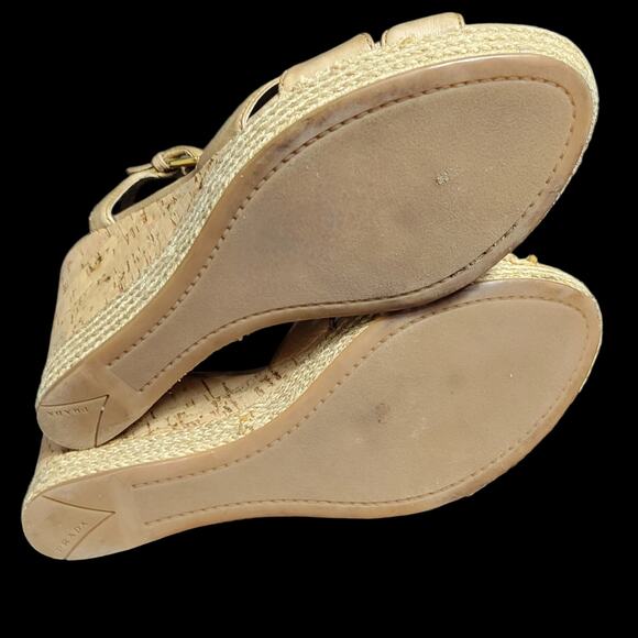 Prada Platform Sandals Tan Leather Chunky Cork Espadrille Wedge Heel Open 39.5 - Picture 10 of 15